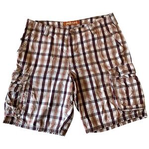 Lee Dungarees Mens 38 Plaid Cargo Short Red White Blue Cotton Relaxed Fit